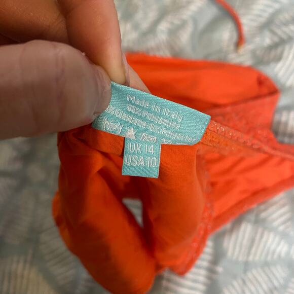 Melissa Odabash Alba Bikini in Sparkly Apricot Orange Size 10 Bandeau Brazilian - Picture 6 of 7